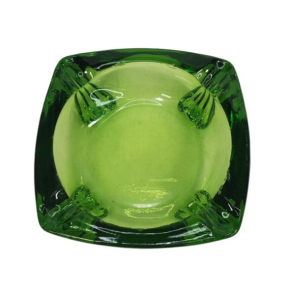 Vtg Anchor Hocking Emerald Green Glass Small Square Ashtray Retro MCM - Picture 2 of 7